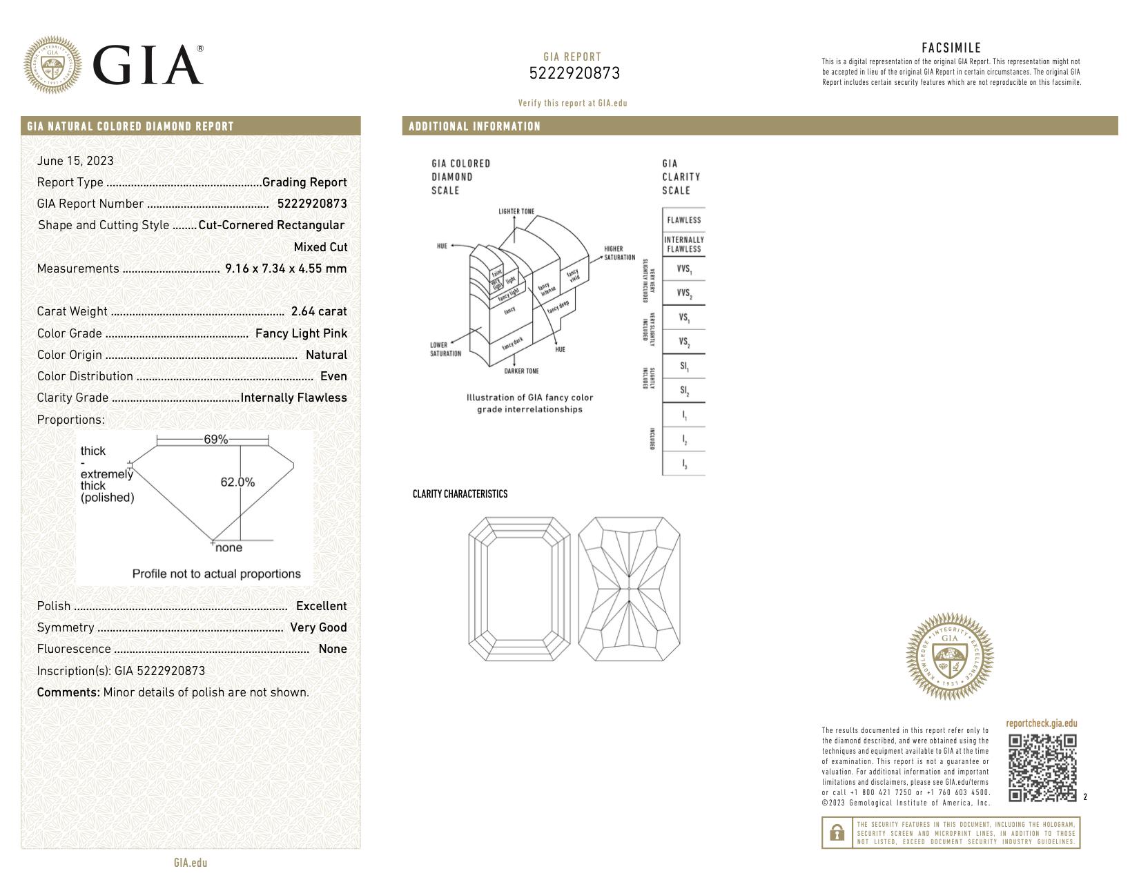 Modern GIA Certified 2.64 Fancy Light Pink Radiant Cut Diamond For Sale