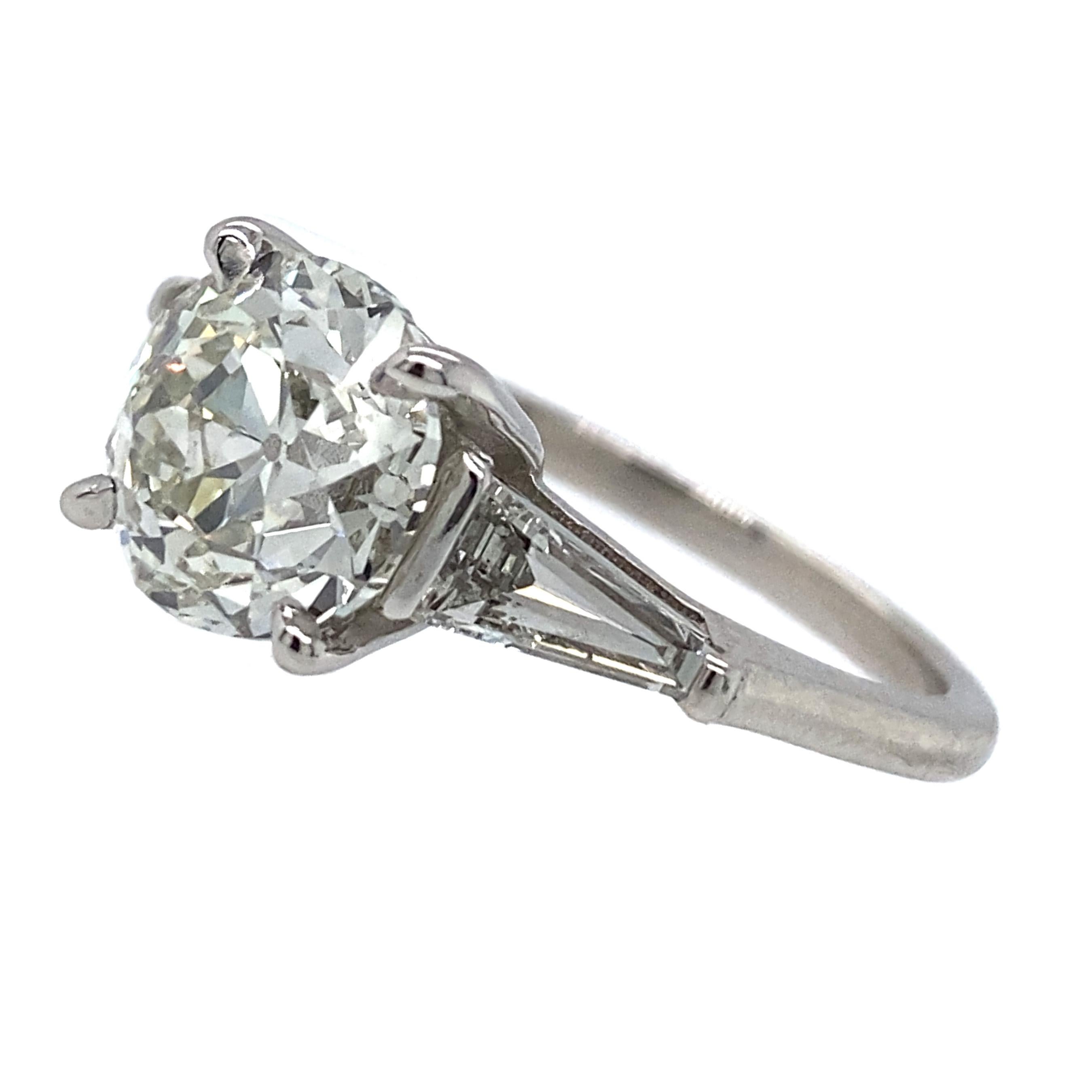 GIA Certified 2.64 Old Euro Cut Diamond in Classic Platinum 3-Stone Setting 4