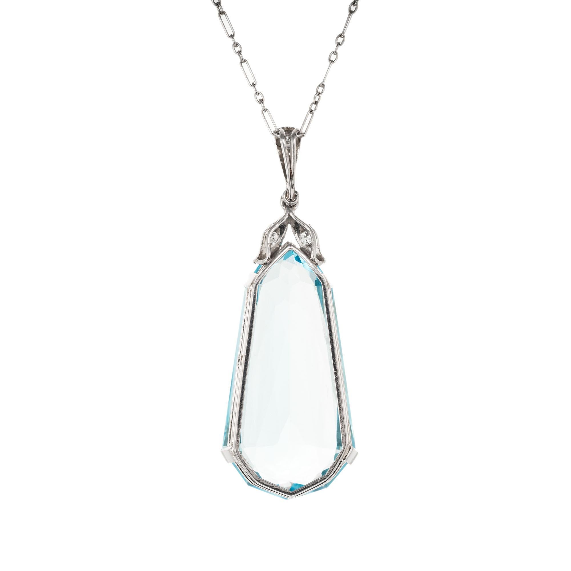 Pear Cut GIA Certified 26.49 Carat Aquamarine Diamond Platinum Pendant Necklace