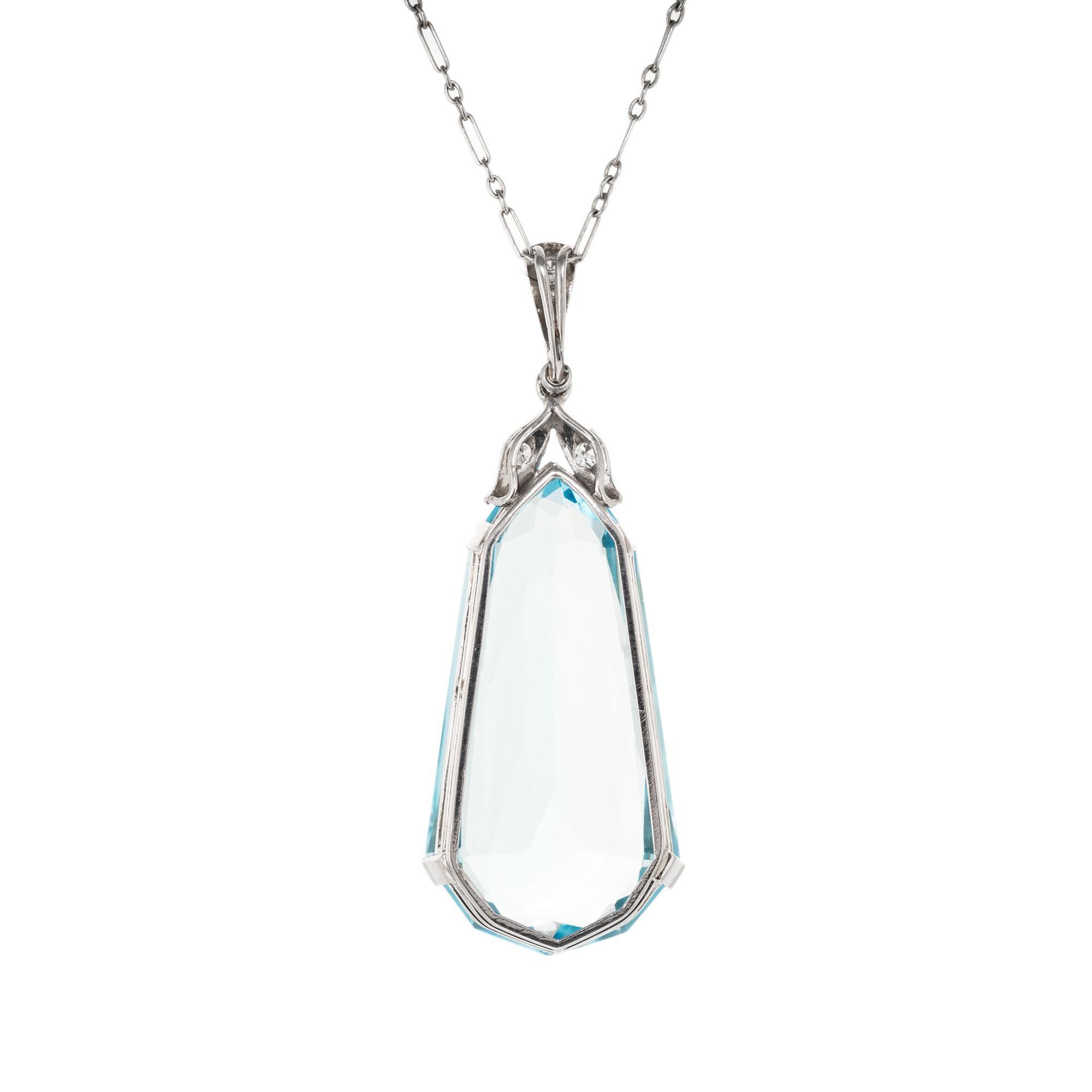 Pear Cut GIA Certified 26.49 Carat Aquamarine Diamond Platinum Pendant Necklace For Sale