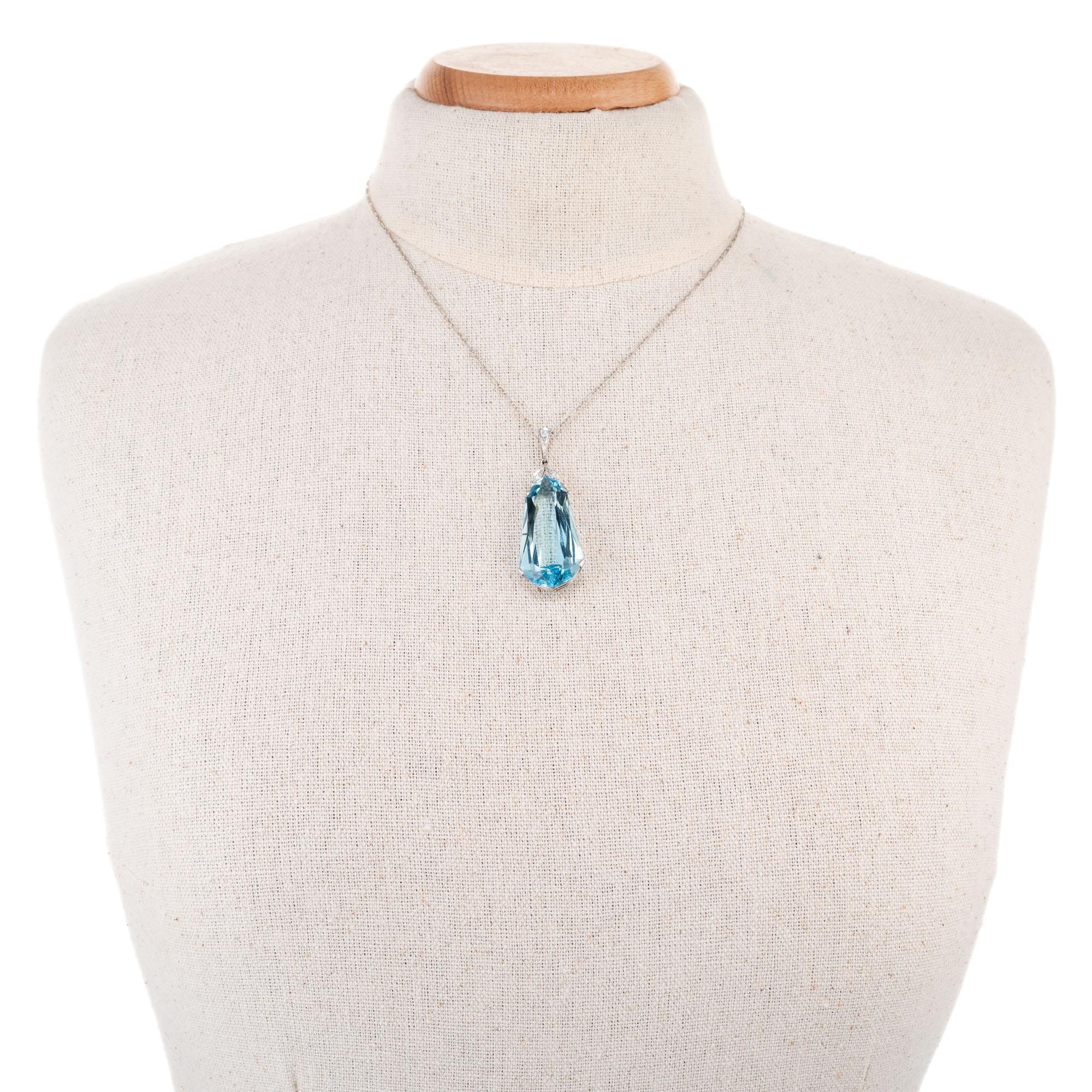 Women's GIA Certified 26.49 Carat Aquamarine Diamond Platinum Pendant Necklace For Sale