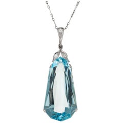 GIA Certified 26.49 Carat Aquamarine Diamond Platinum Pendant Necklace