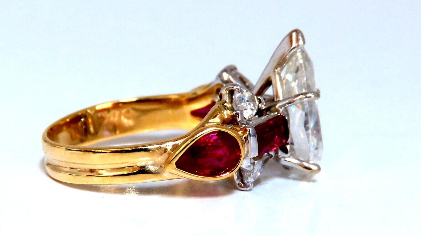 GIA Certified 2.64ct Natural Pear Diamond Ruby Ring 14kt In New Condition For Sale In New York, NY