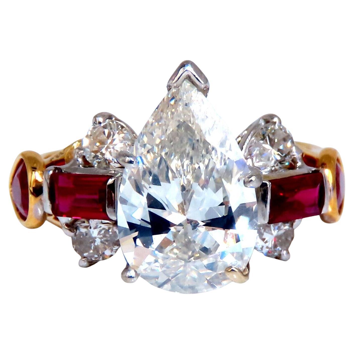 GIA Certified 2.64ct Natural Pear Diamond Ruby Ring 14kt*