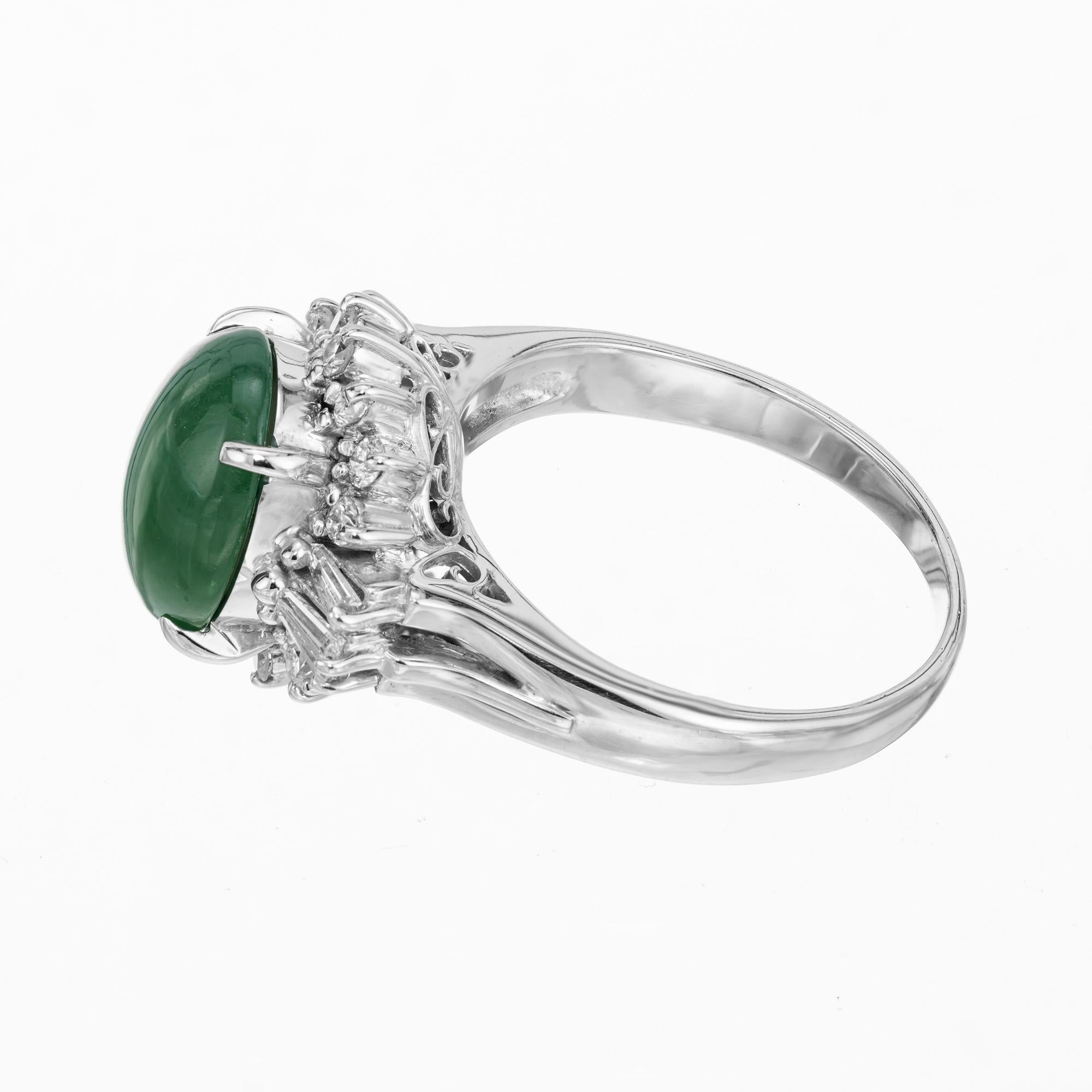 GIA Certified 2.65 Carat Cabochon Omphacite Jade Diamond Halo Platinum Ring  In Good Condition For Sale In Stamford, CT