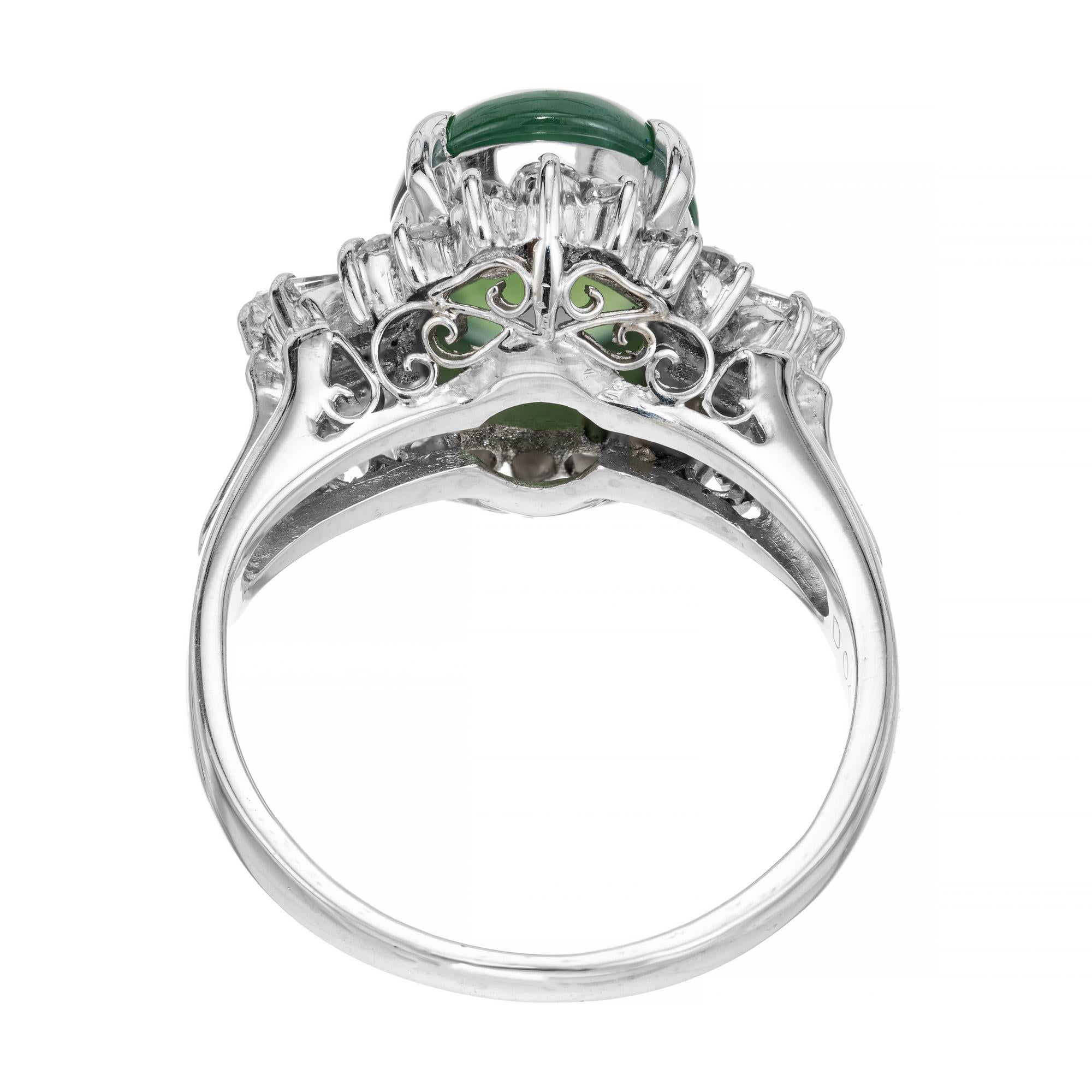 Women's GIA Certified 2.65 Carat Cabochon Omphacite Jade Diamond Halo Platinum Ring  For Sale