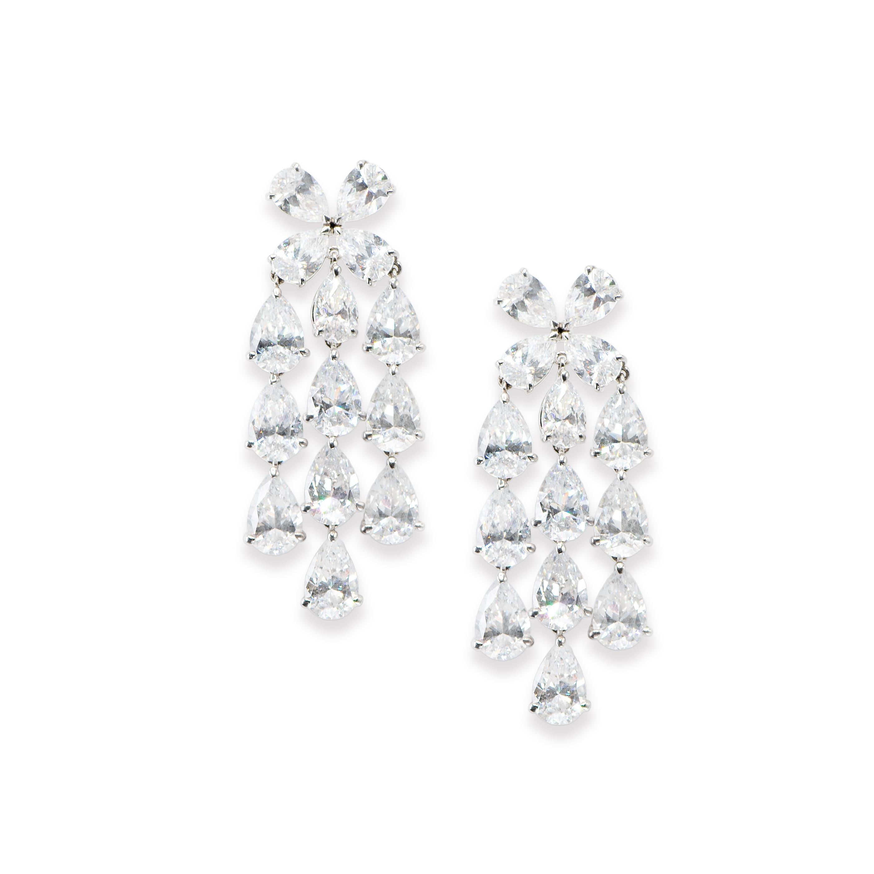 Contemporary GIA Certified 26.50 Carat Pear Shaped Diamond Drop Earrings For Sale