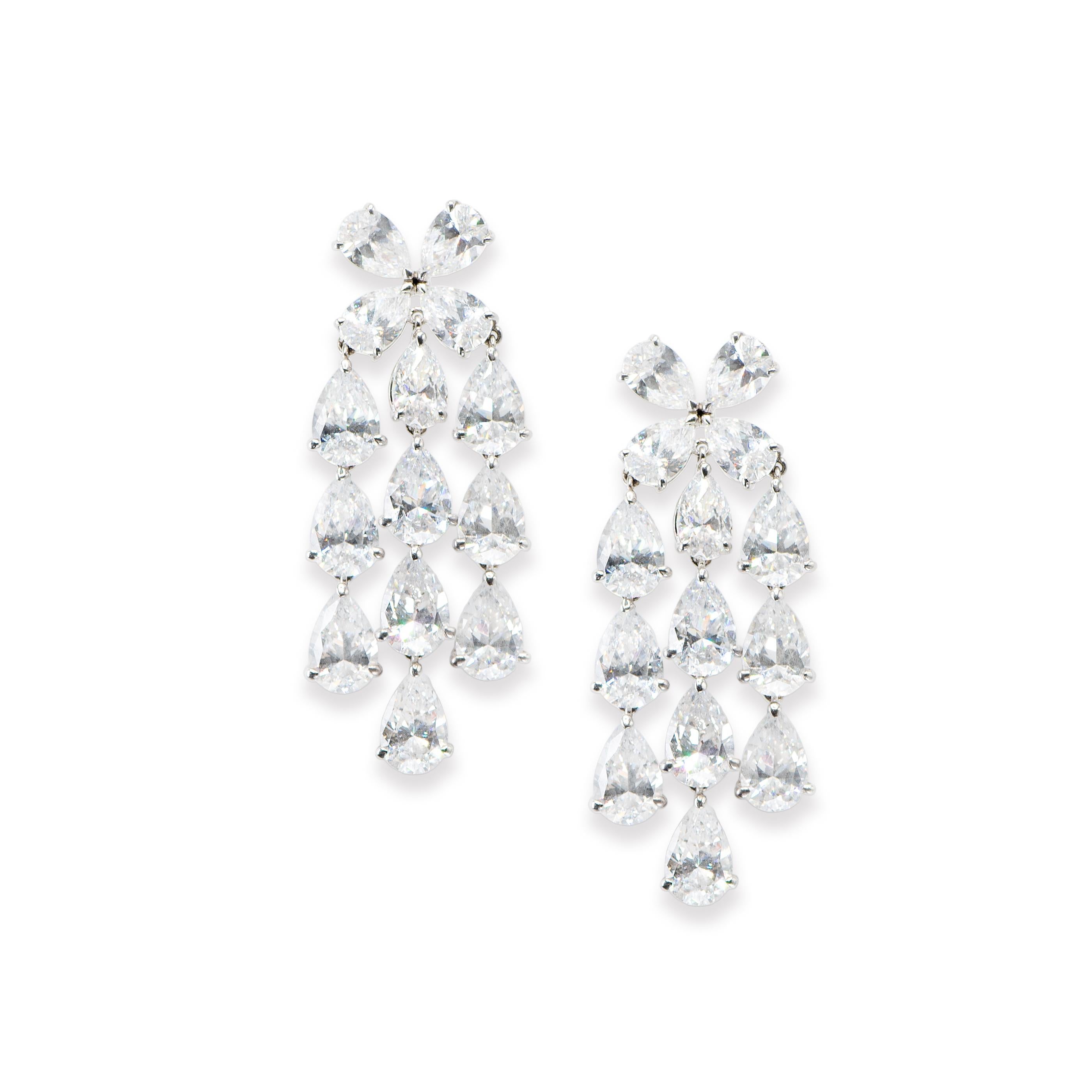 Pear Cut GIA Certified 26.50 Carat Pear Shaped Diamond Drop Earrings For Sale