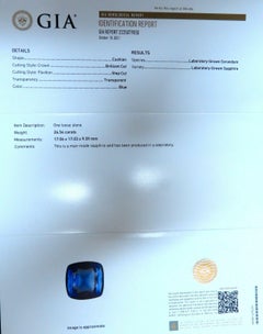 GIA Certified 26.54ct Lab Sapphire Diamonds Ring 14kt*