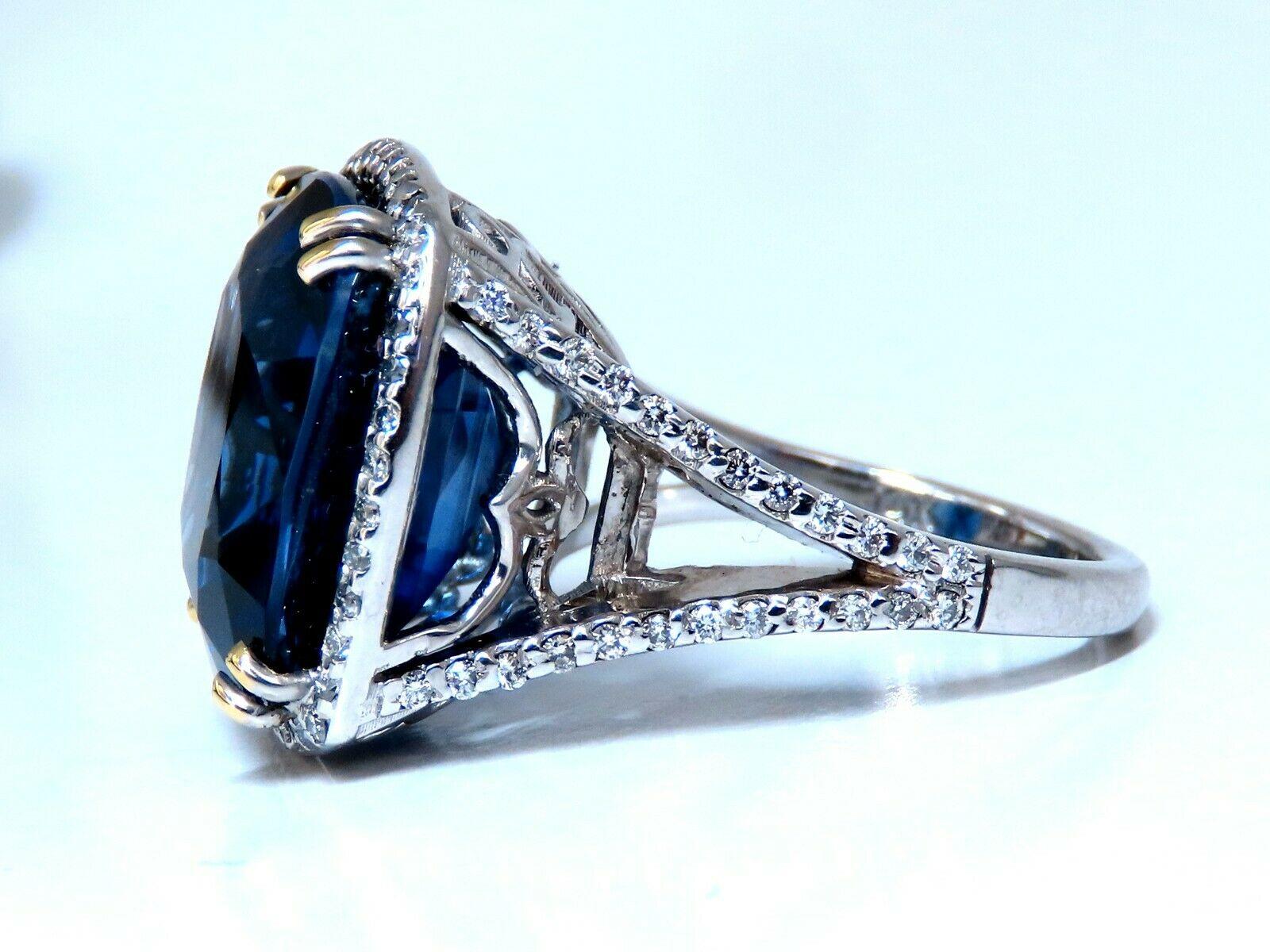 GIA Certified 26.54ct Lab Sapphire Diamonds Ring 14kt In New Condition In New York, NY