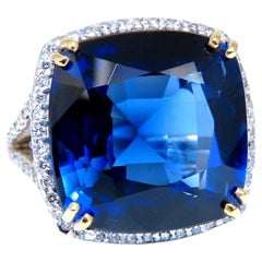 GIA Certified 26.54ct Lab Sapphire Diamonds Ring 14kt*