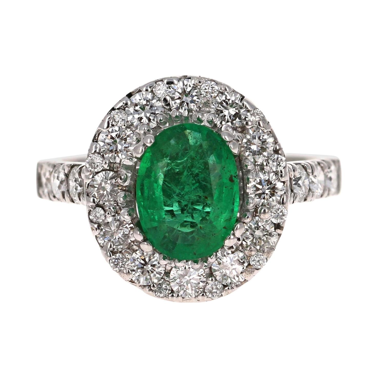 GIA Certified 2.66 Carat Emerald Diamond 14 Karat White Gold Engagement Ring For Sale