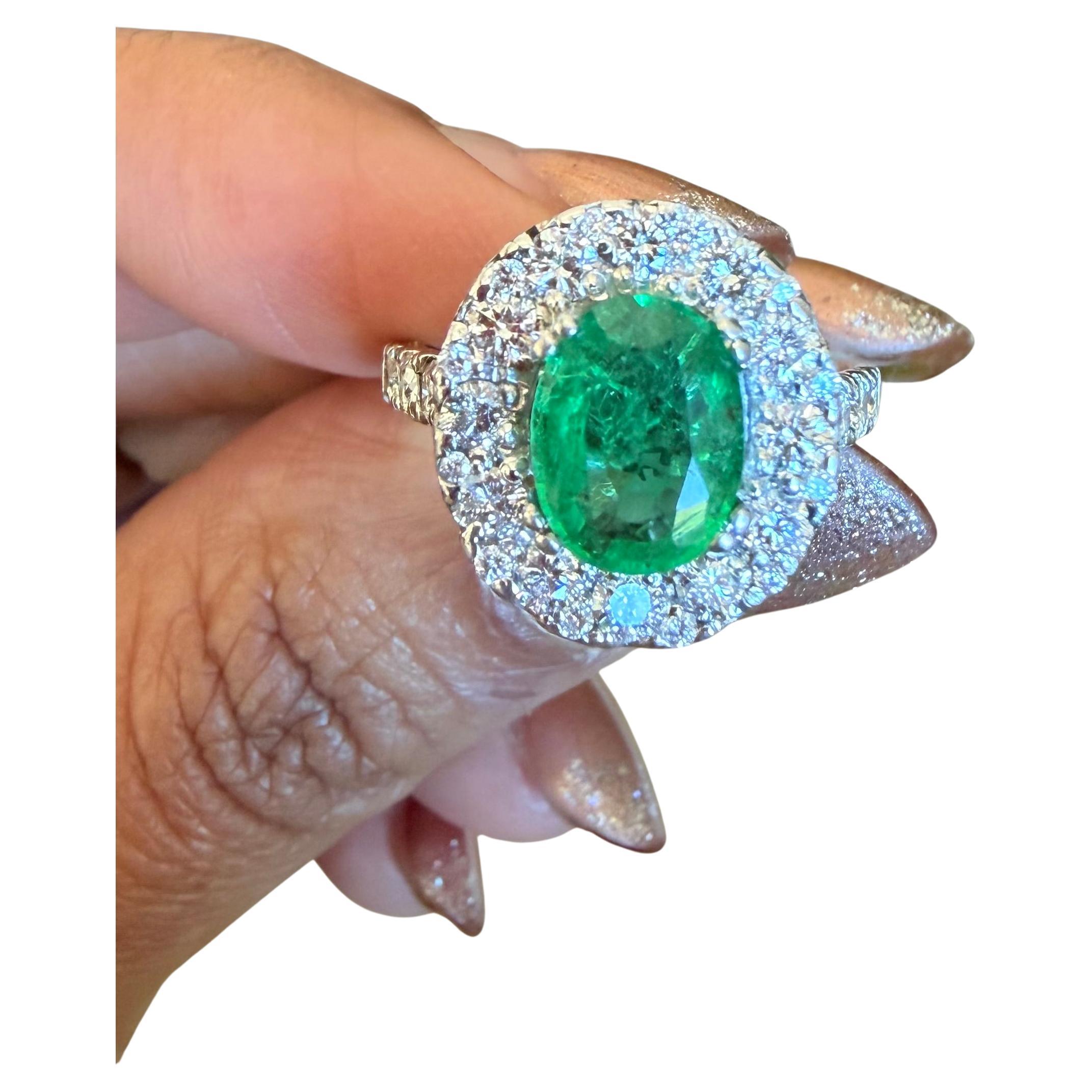 GIA Certified 2.66 Carat Emerald Diamond 14 Karat White Gold Engagement Ring