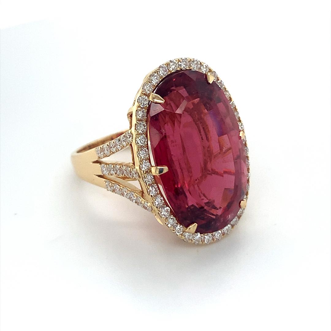Oval Cut GIA Certified 26.62 Carat Rubellite Diamond Ring For Sale