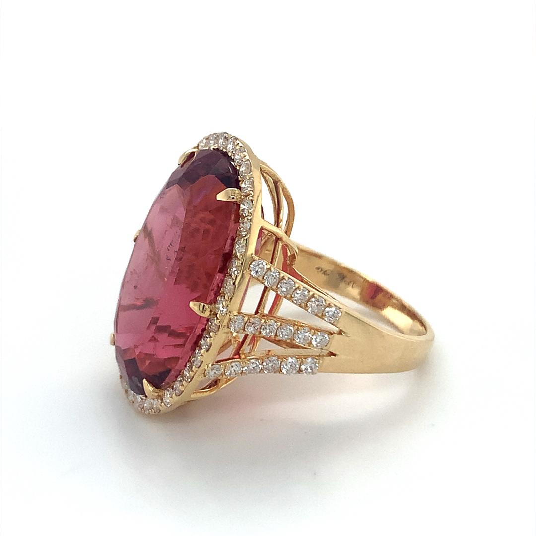 GIA Certified 26.62 Carat Rubellite Diamond Ring In New Condition For Sale In New York, NY