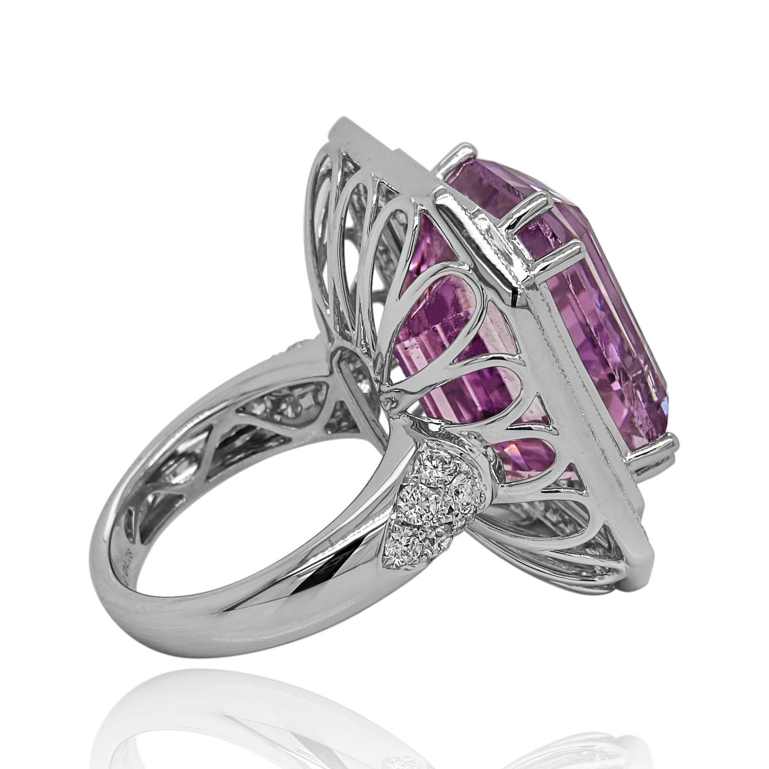1 Kunzite Gemstone: 24.87 Carats
94 White Diamonds: 1.78 Carats
Metal: 18K White Gold, 13.60 Grams
GIA Certificate # 2235447963