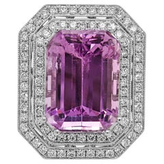 Anillo de oro blanco con diamante blanco kunzita de 26,65 quilates certificado por GIA