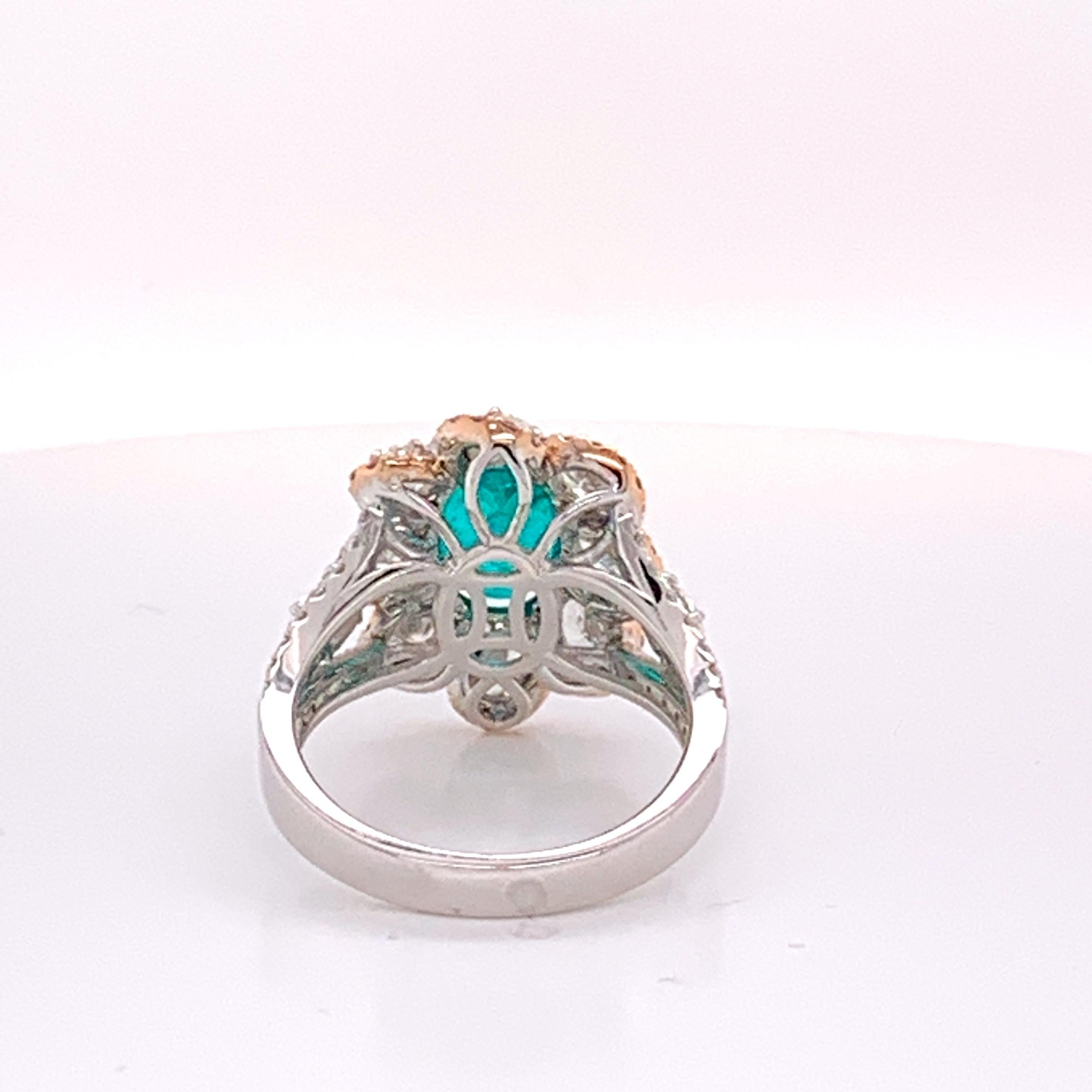 Oval Cut GIA Certified 2.67 Carat Paraiba Tourmaline and Diamonds Ring For Sale