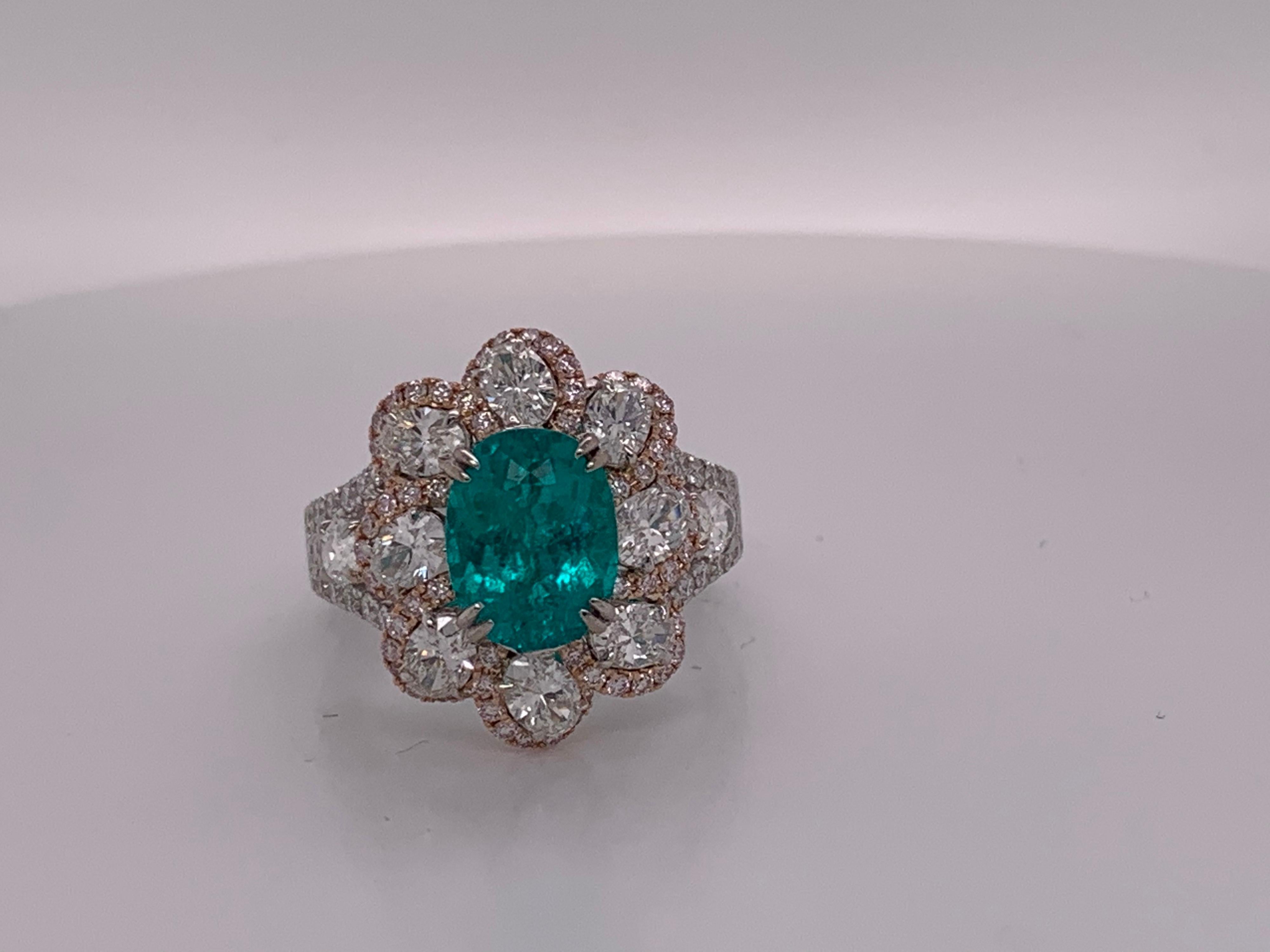 GIA Certified 2.67 Carat Paraiba Tourmaline and Diamonds Ring In New Condition For Sale In Trumbull, CT