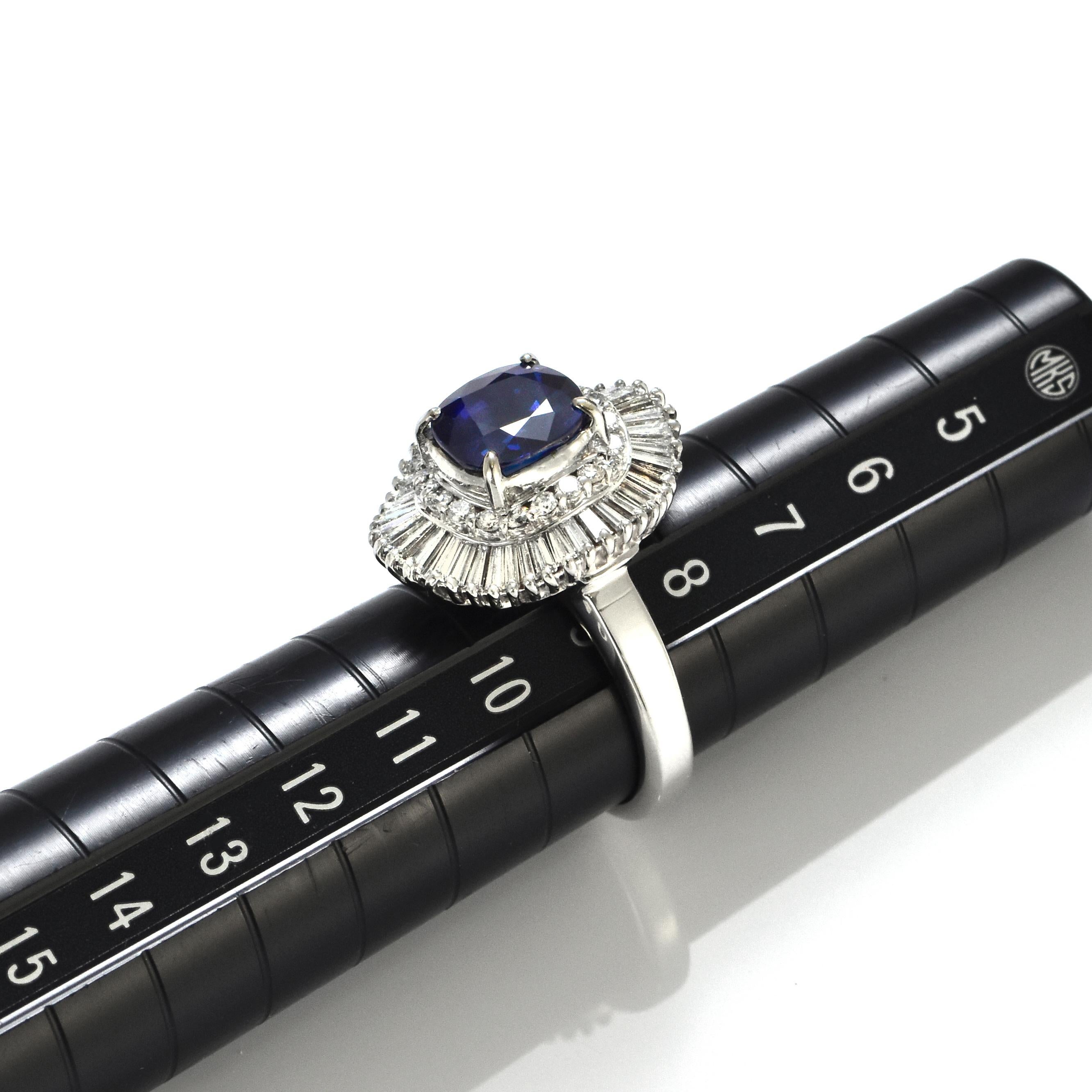 GIA Certified 2.67 Carat Sapphire and Diamond Ballerina Ring made in Platinum For Sale 4