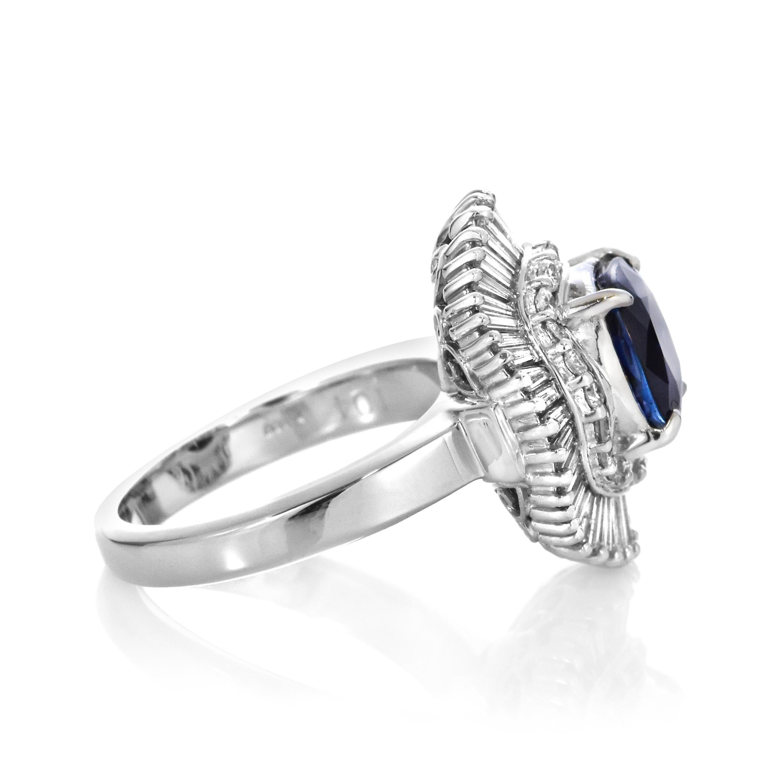 GIA Certified 2.67 Carat Sapphire and Diamond Ballerina Ring made in Platinum For Sale 5