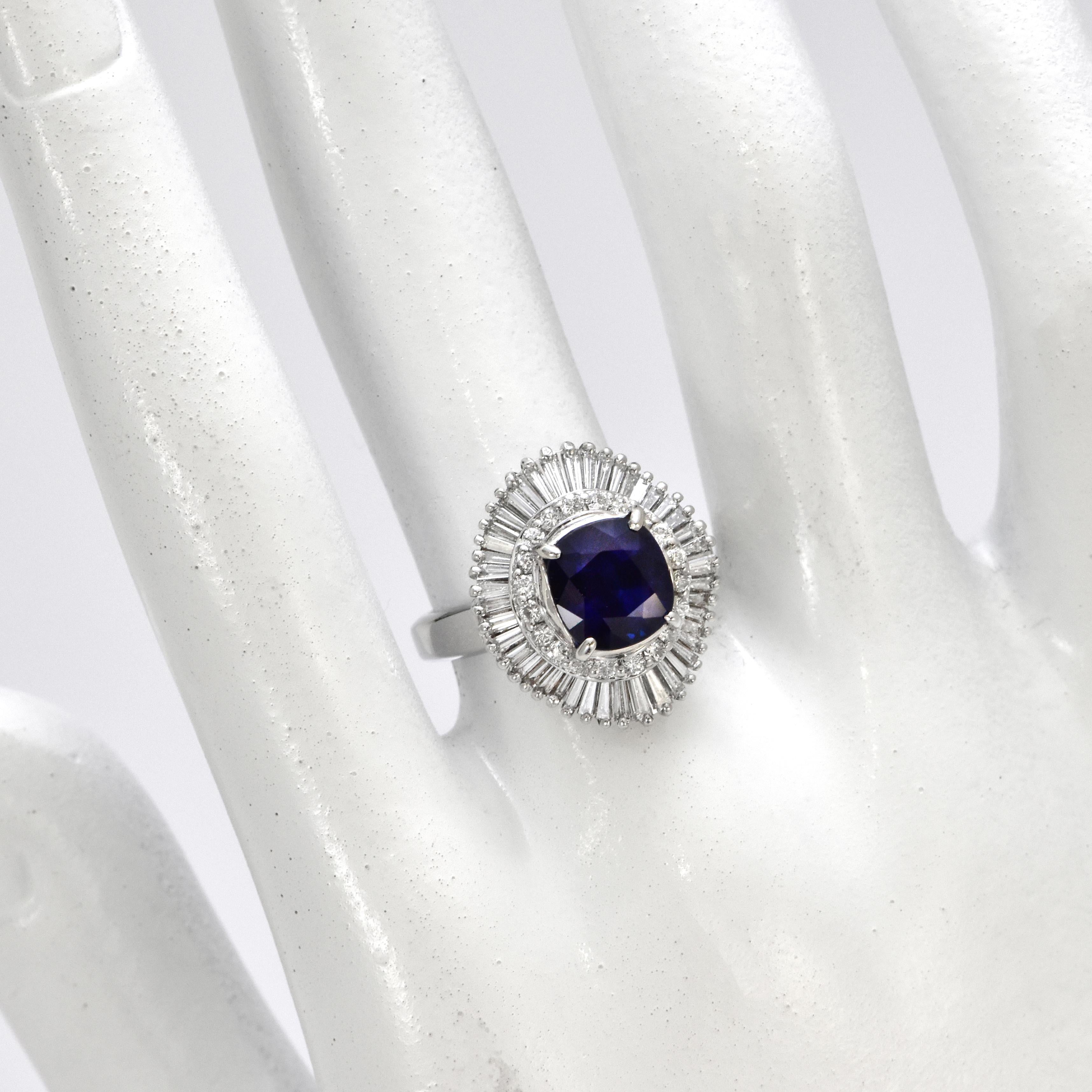 Women's GIA Certified 2.67 Carat Sapphire and Diamond Ballerina Ring made in Platinum For Sale