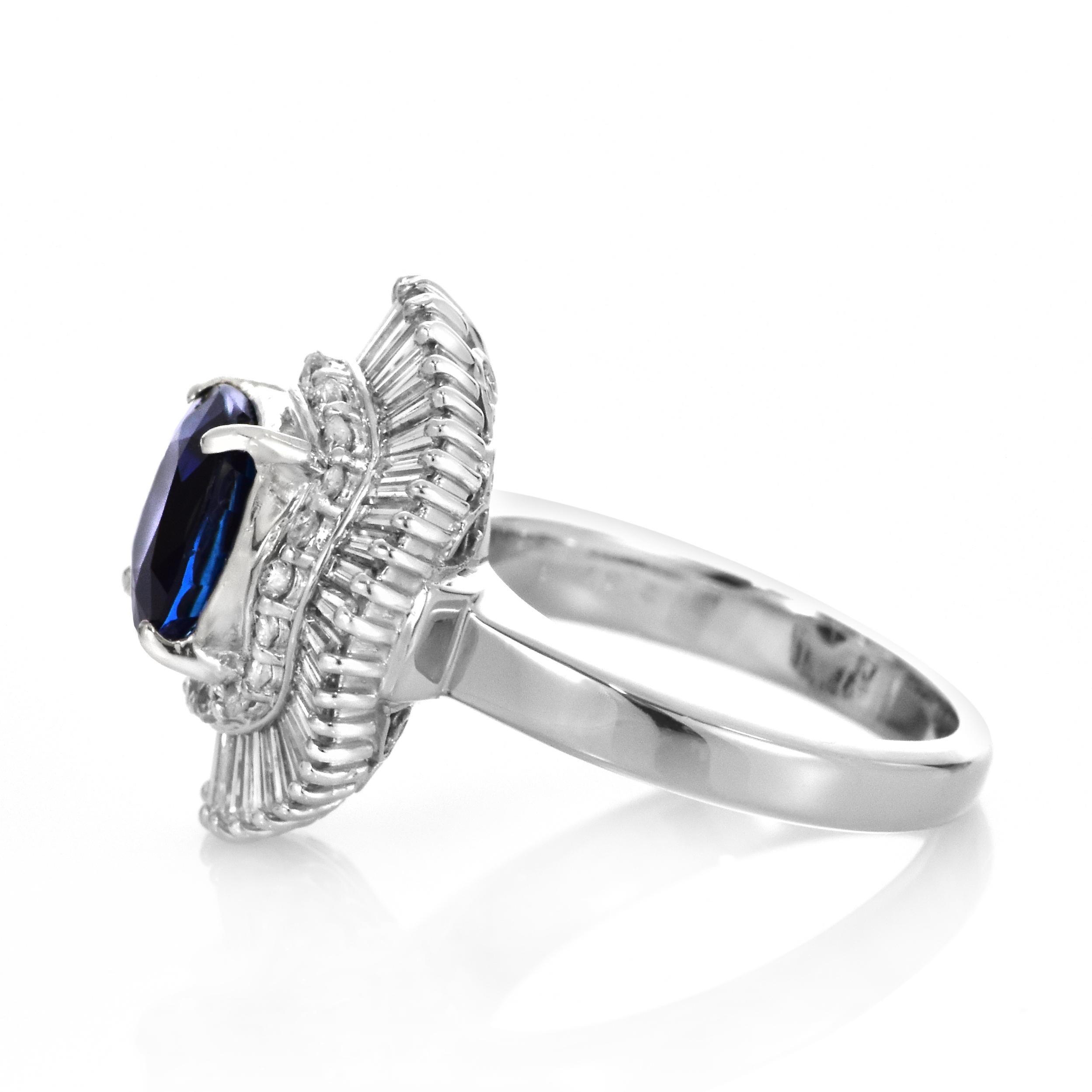 GIA Certified 2.67 Carat Sapphire and Diamond Ballerina Ring made in Platinum For Sale 1