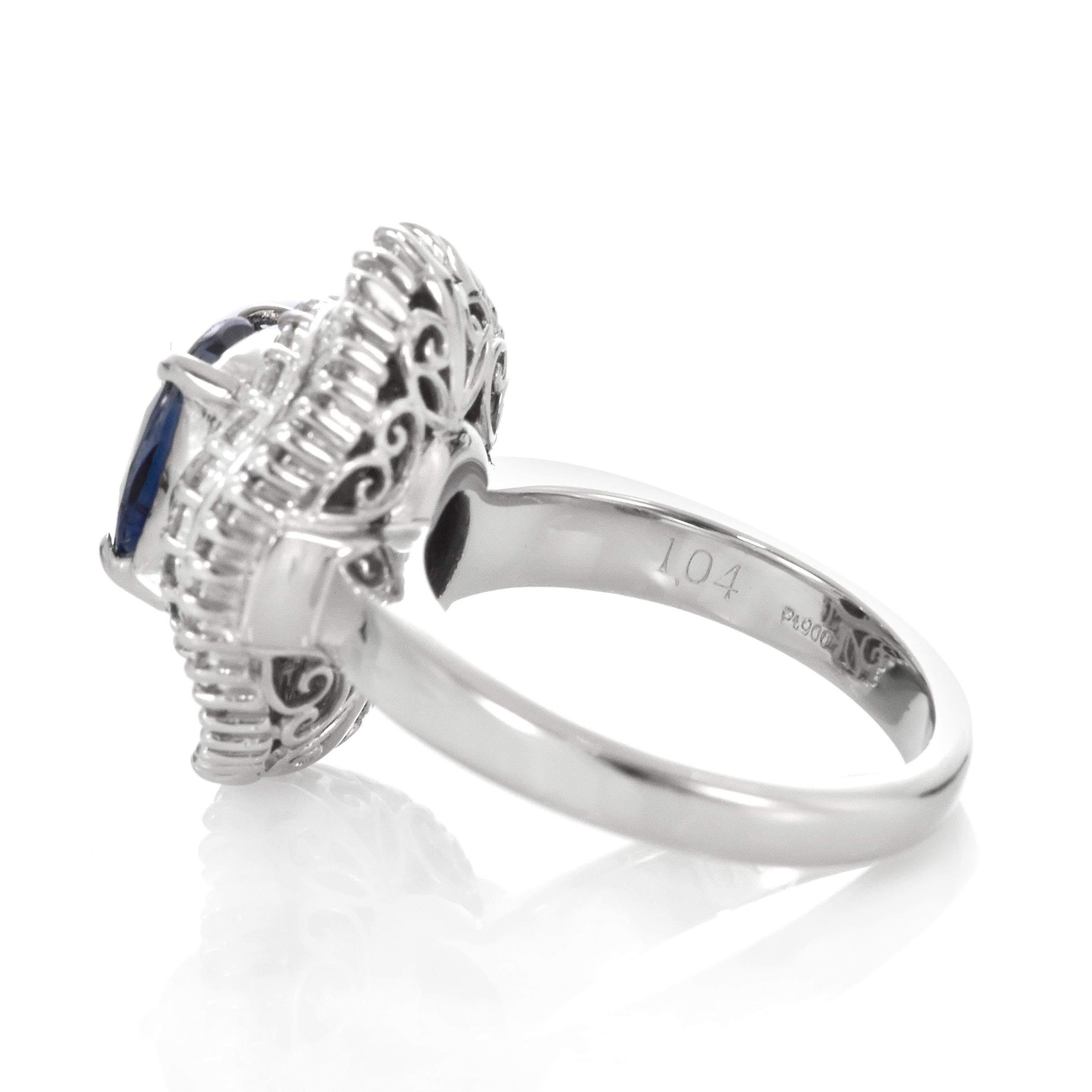 GIA Certified 2.67 Carat Sapphire and Diamond Ballerina Ring made in Platinum For Sale 2