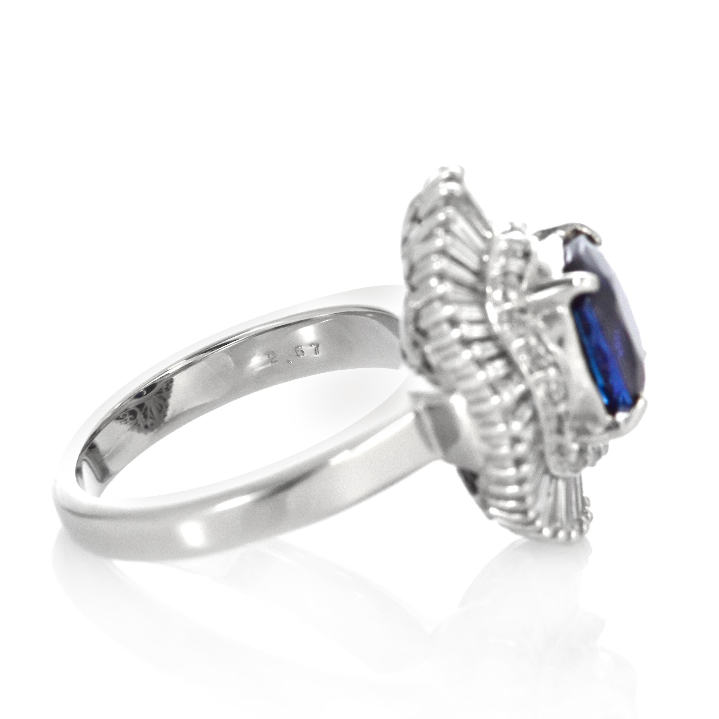 GIA Certified 2.67 Carat Sapphire and Diamond Ballerina Ring made in Platinum For Sale 3