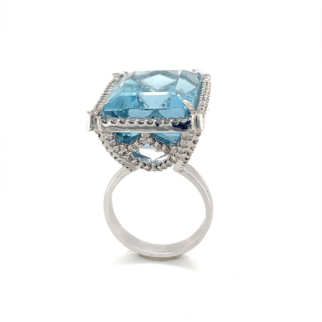 Octagon Cut GIA Certified 26.71 Carat Natural Aquamarine Diamond Ring For Sale