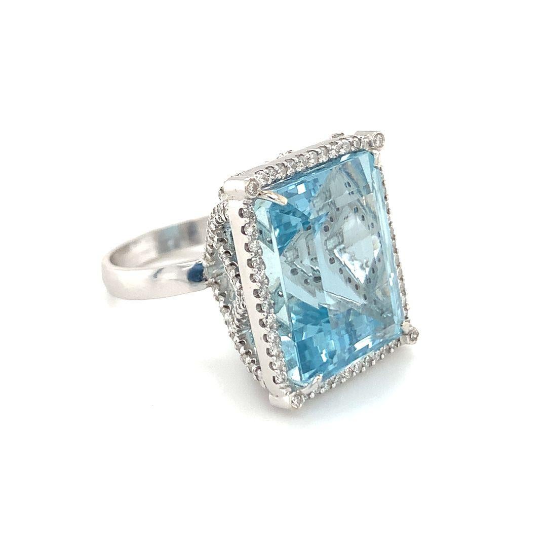 GIA Certified 26.71 Carat Natural Aquamarine Diamond Ring For Sale 3