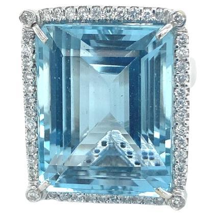 GIA Certified 26.71 Carat Natural Aquamarine Diamond Ring For Sale