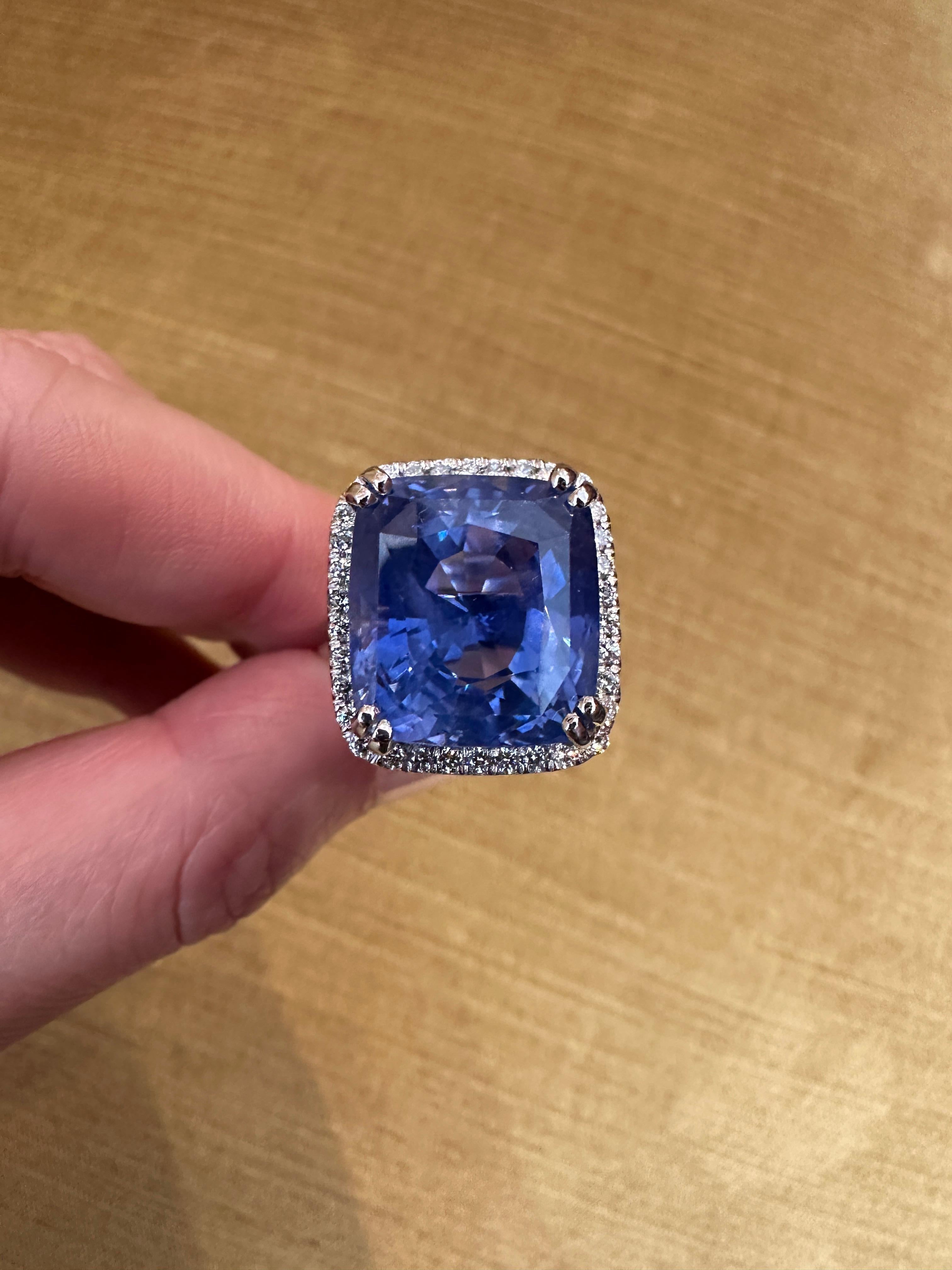 Platinring, GIA-zertifizierter 26,75 Karat unerhitzter Ceylon-Saphir & Diamant-Halo mit Halo im Angebot 2