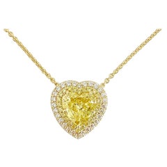 GIA Certified 2.68 Carat Fancy Intense Yellow Heart Shape Diamond Necklace