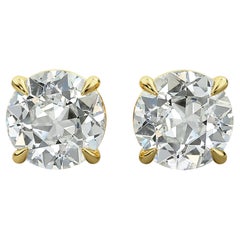 Boucles d'oreilles en diamant certifié GIA de 2,68 carats, taille ancienne Euro