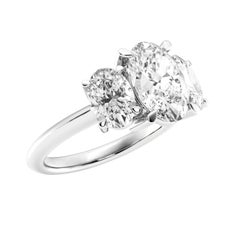 GIA Certified 2.68ct Natural Oval Shape Three-Stones Diamond Platinum Ring