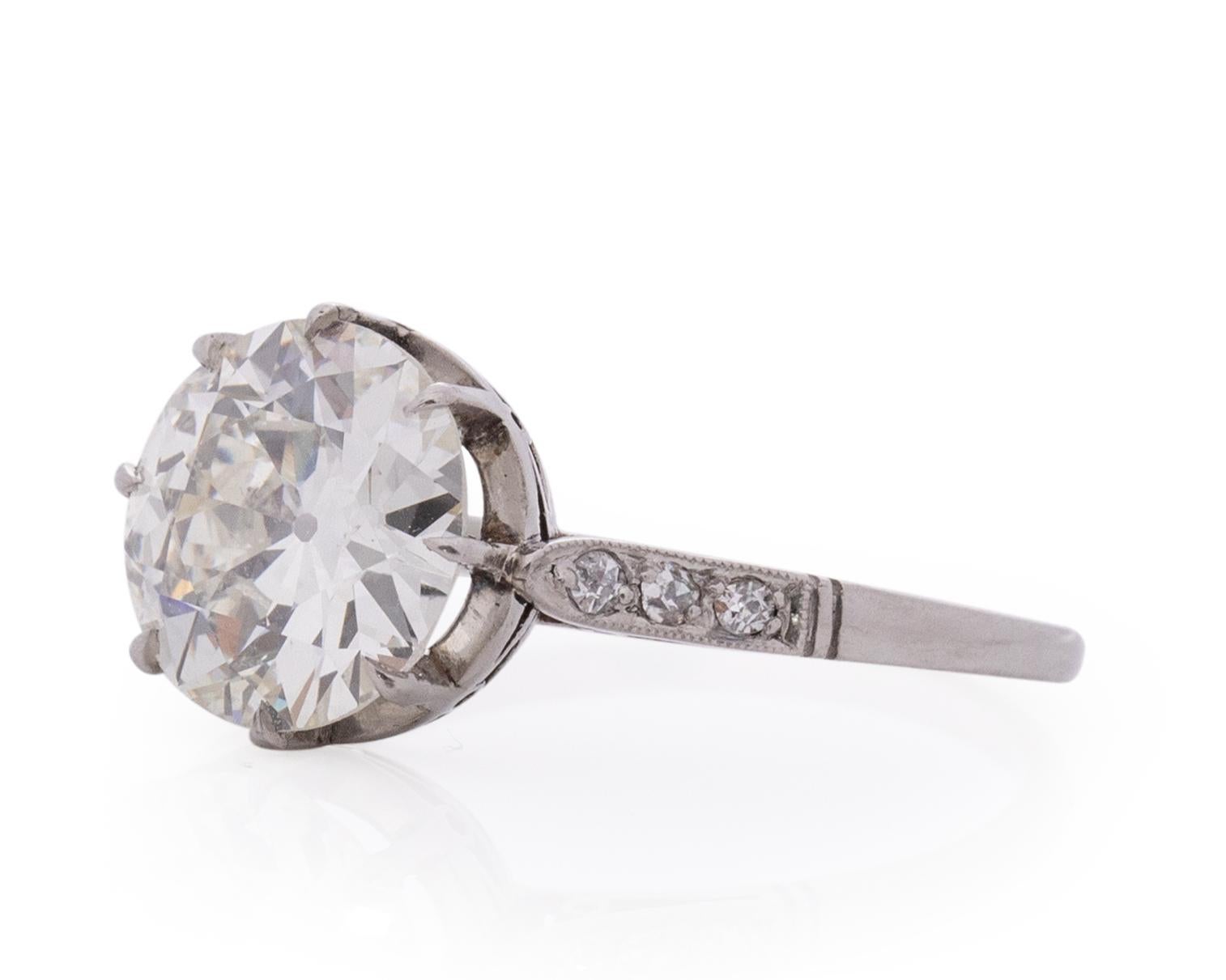 Old European Cut GIA Certified 2.69 Carat Art Deco Diamond Platinum Engagement Ring For Sale