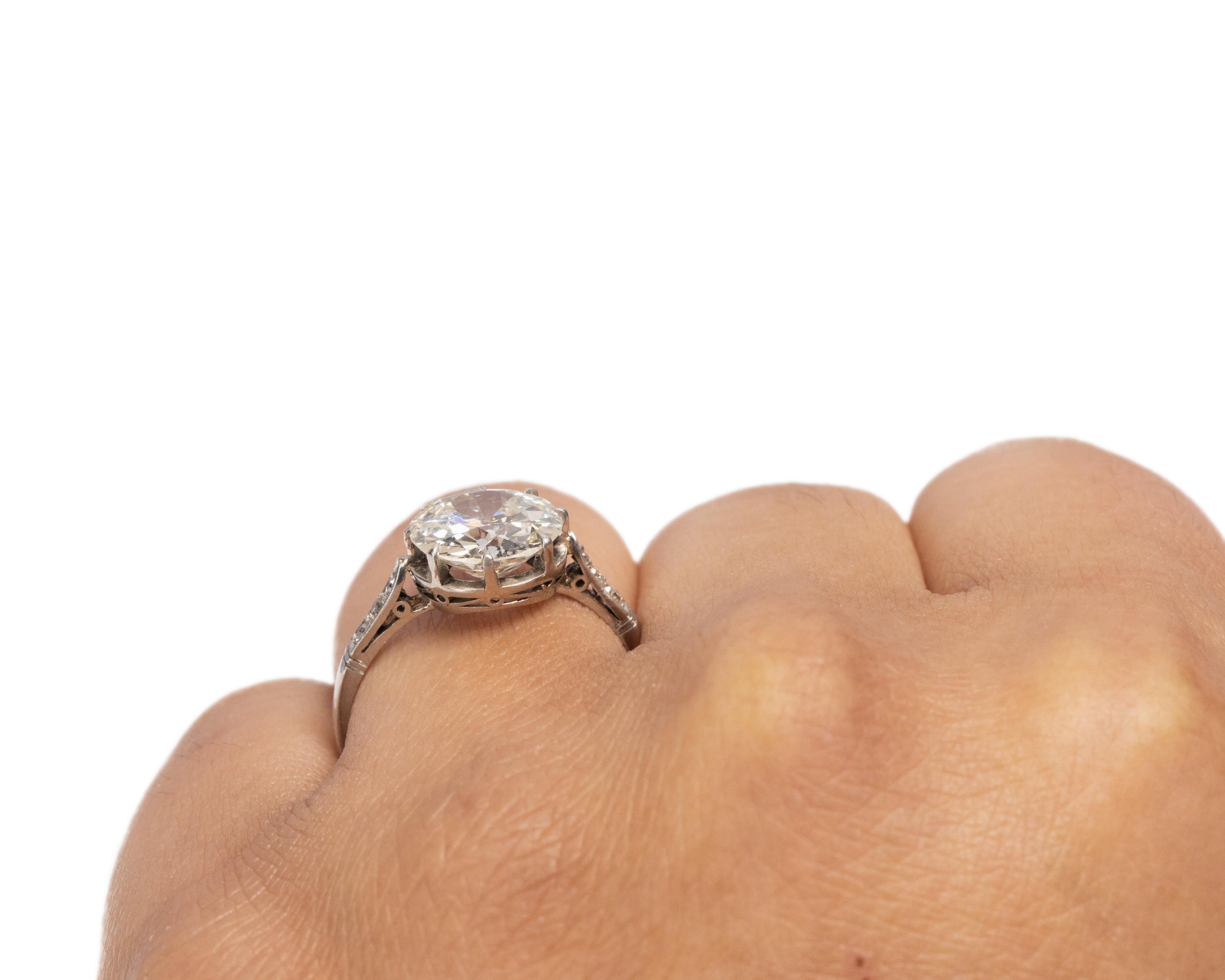 GIA Certified 2.69 Carat Art Deco Diamond Platinum Engagement Ring For Sale 3