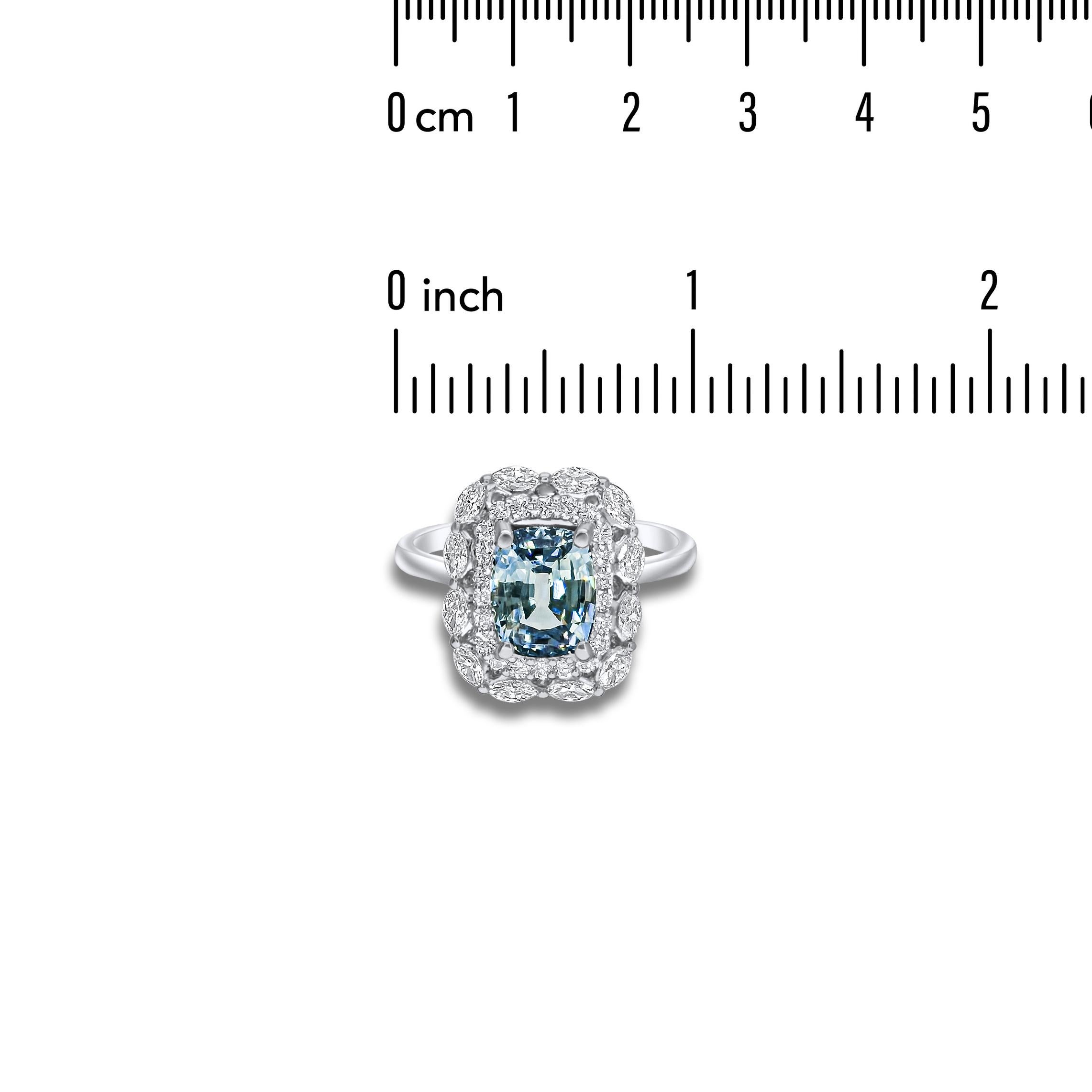 GIA-zertifizierter Ring mit 2,69 Karat grau-blauem Saphir im Kissenschliff und Diamanten im Kissenschliff Ref1300 im Zustand „Neu“ im Angebot in New York, NY