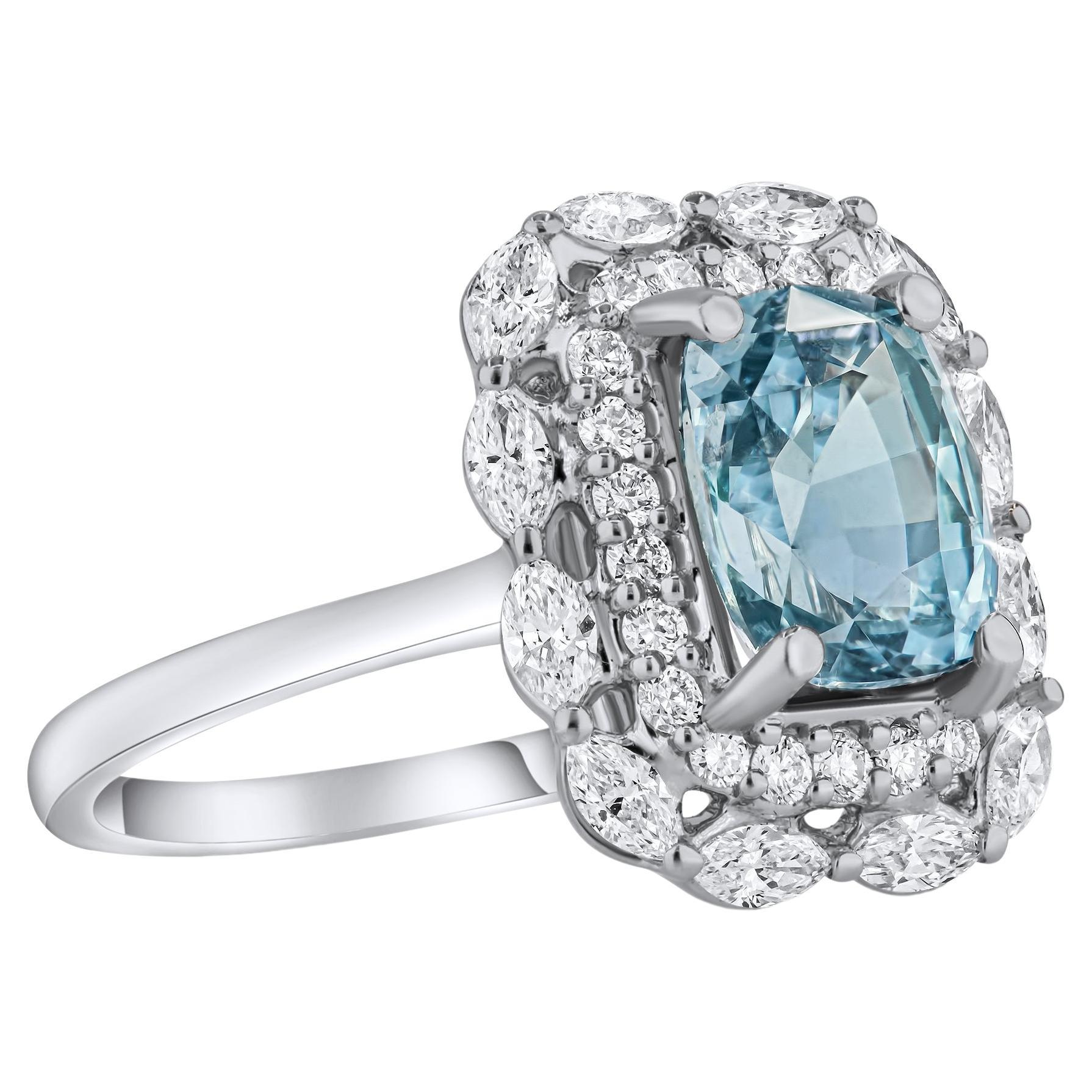 GIA-zertifizierter Ring mit 2,69 Karat grau-blauem Saphir im Kissenschliff und Diamanten im Kissenschliff Ref1300