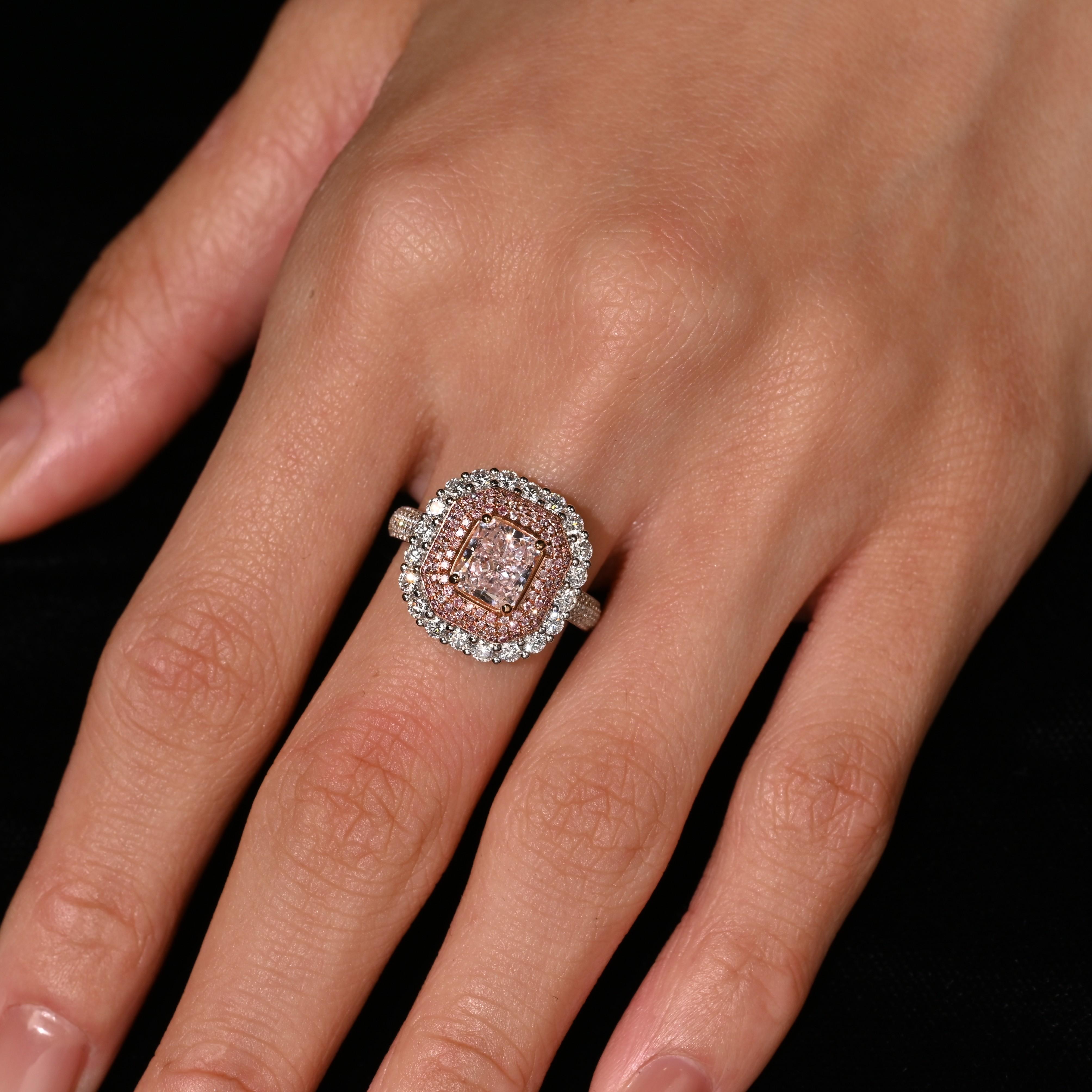 GIA Certified 2.69 Carat Fancy Orangey Pink Diamond and Diamond Halo Ring For Sale 4