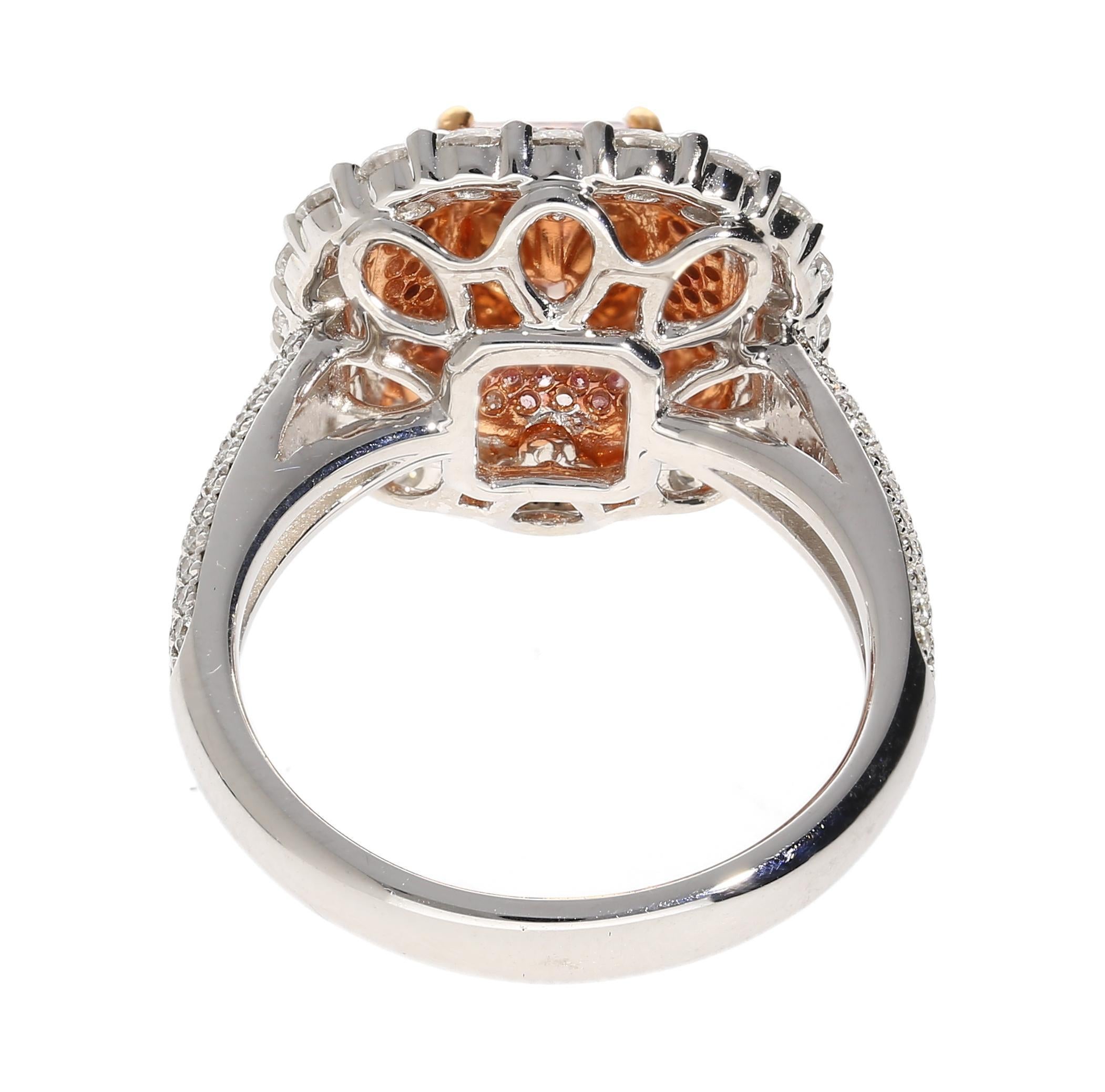 Brilliant Cut GIA Certified 2.69 Carat Fancy Orangey Pink Diamond and Diamond Halo Ring For Sale