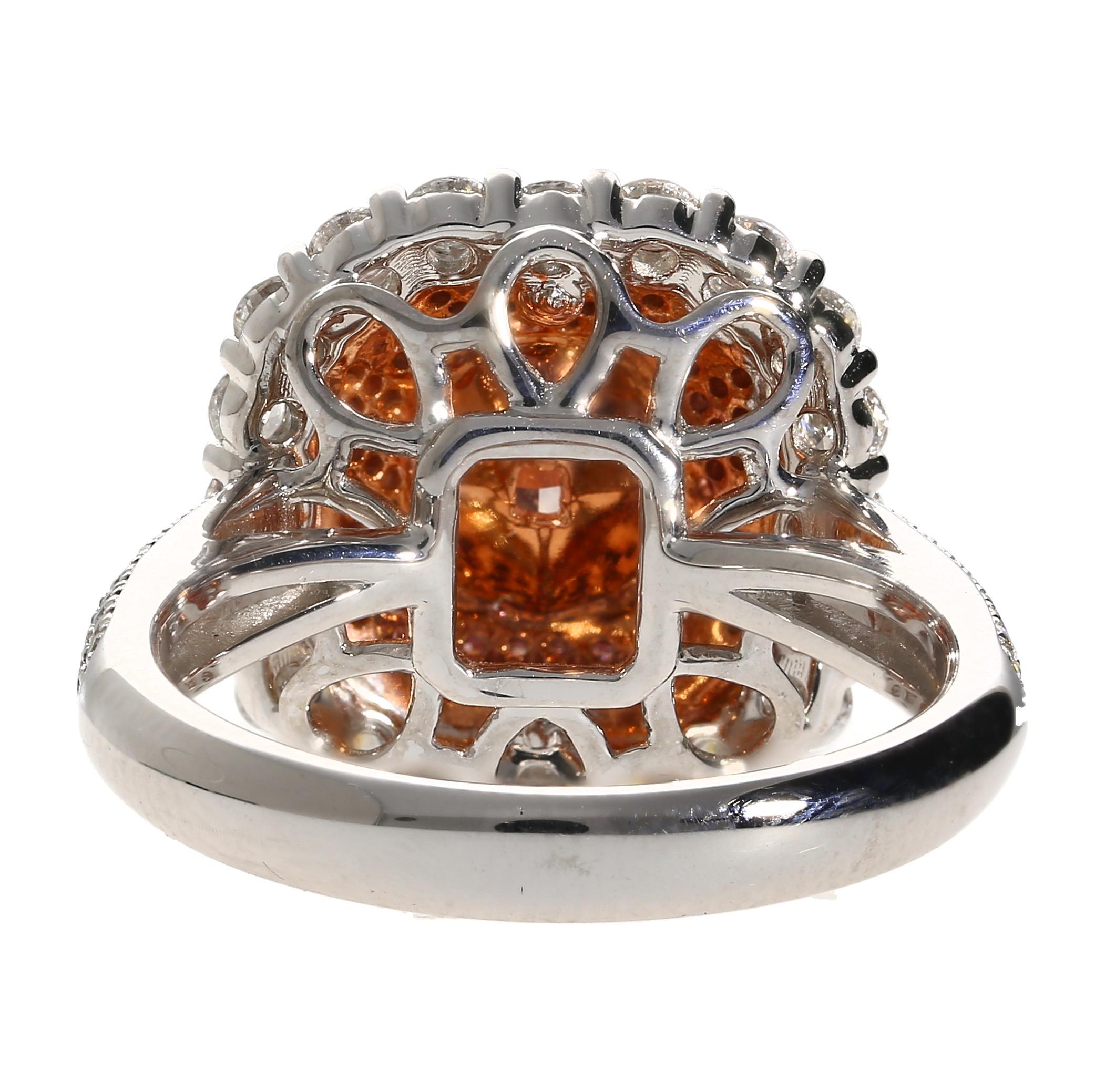 GIA Certified 2.69 Carat Fancy Orangey Pink Diamond and Diamond Halo Ring In New Condition For Sale In Miami, FL