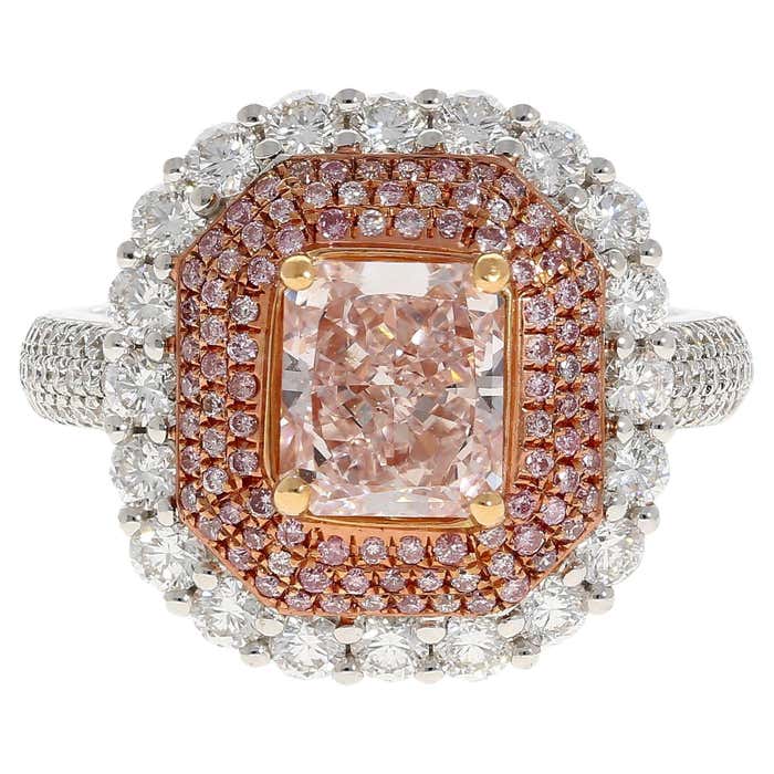 GIA Certified 2 69 Carat Fancy Orangey Pink Diamond and Diamond Halo GIA Certified 2 69 Carat Fancy Orangey Pink Diamond and Diamond Halo