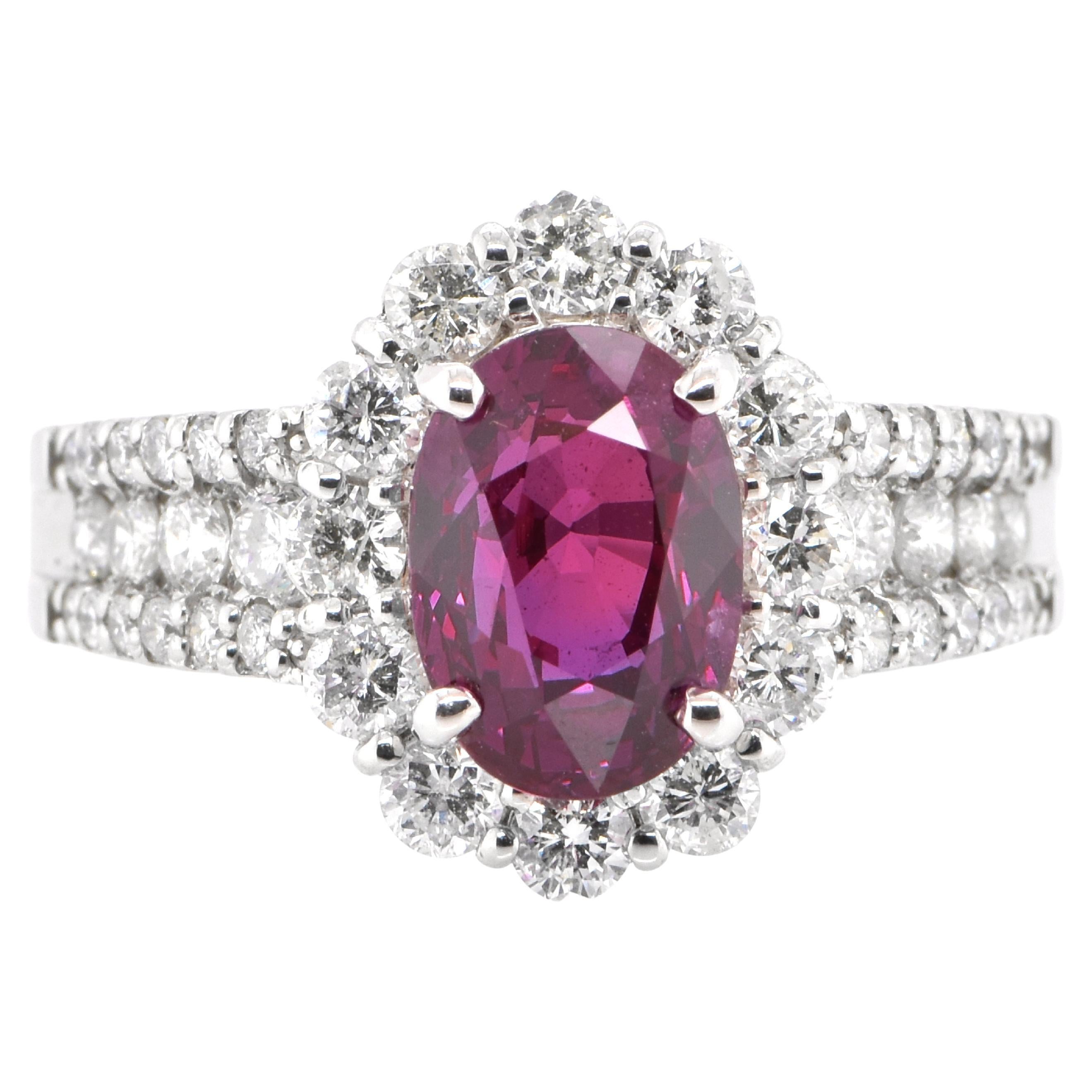 GIA Certified 2.69 Carat, Untreated, Mozambican Ruby and Diamond Set in Platinum