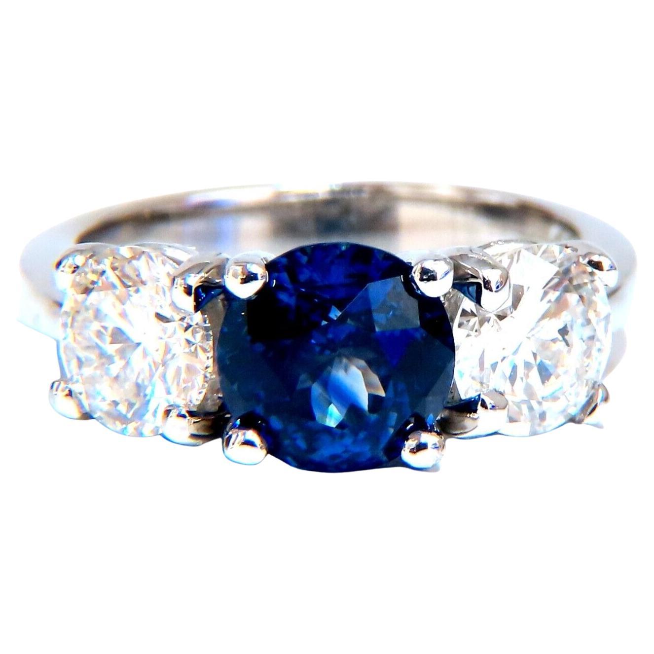 GIA Certified 2.69ct No Heat Sapphire Diamond Ring Platinum Three Stone For Sale