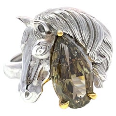 GIA Certified 2.69ct Pear Chameleon I1 Natural Diamond Horse Head Ring in 18k