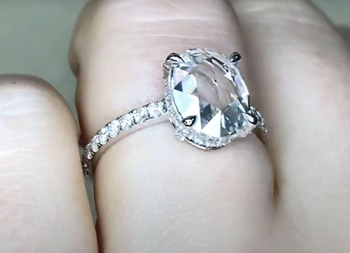 Bague de fiançailles en platine avec un diamant taille rose de 2,69 ct certifié par la GIA Excellent état - En vente à New York, NY