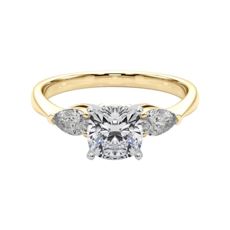 GIA Certified 2.7 Carat Cushion East-West Three-Stone Diamond Ring