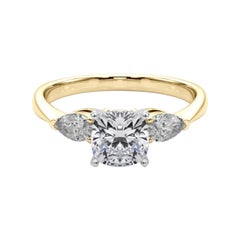 GIA Certified 2.7 Carat Cushion East-West Three-Stone Diamond Ring